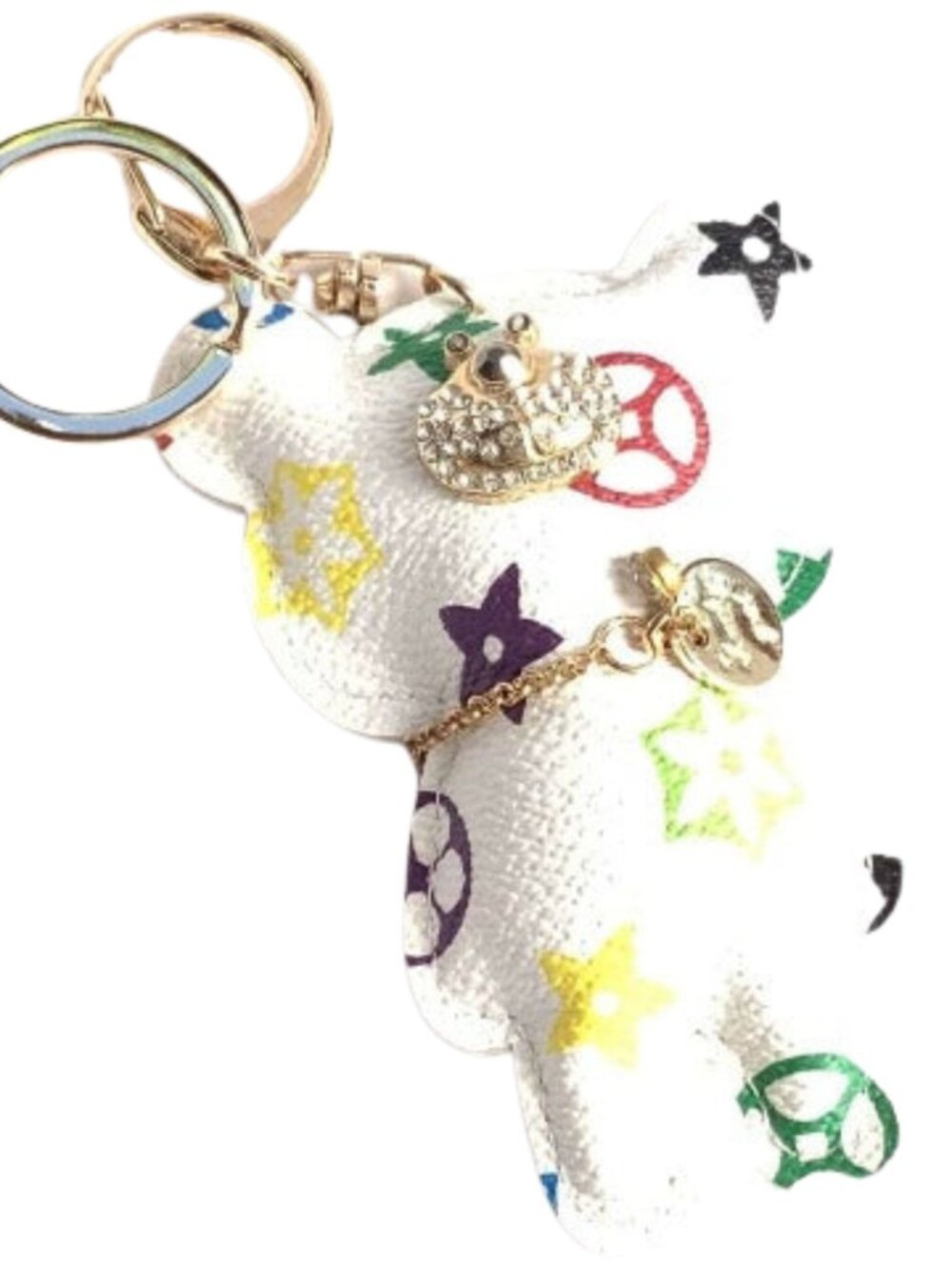 White Teddy Bear Bag Charm Rhinestone Keychain Maximalist NWOT